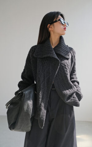 Chunky Cable Knit Shawl Collar Cardigan