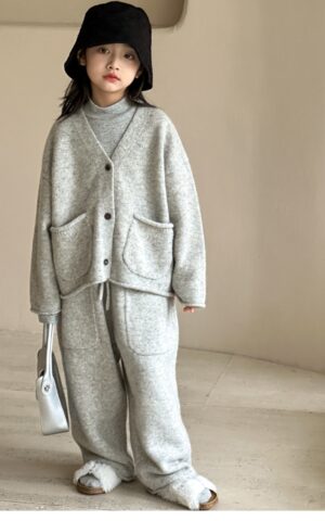 Kids Cozy Knit Cardigan and Wide Pants Set