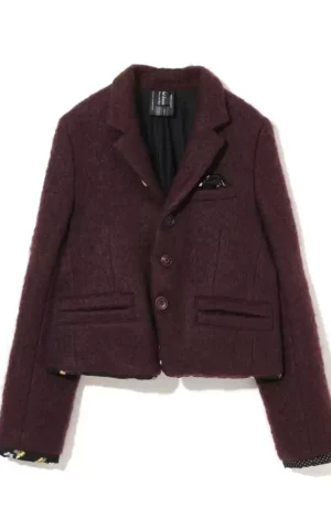 Cropped Wool Blend Tailored Jacket