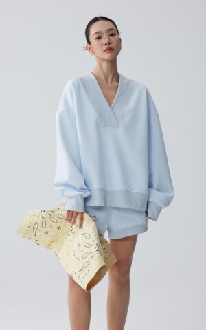 Pastel V-Neck Sweatshirt and Shorts Set