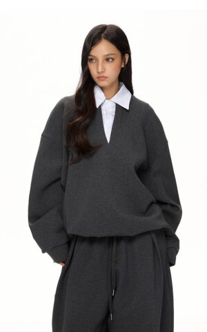 Oversized V-Neck Collar Sweatshirt
