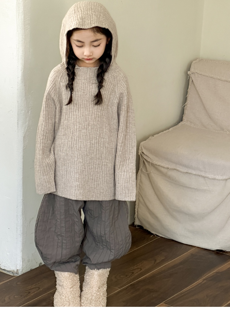 Beige Ribbed Kids' Sweater